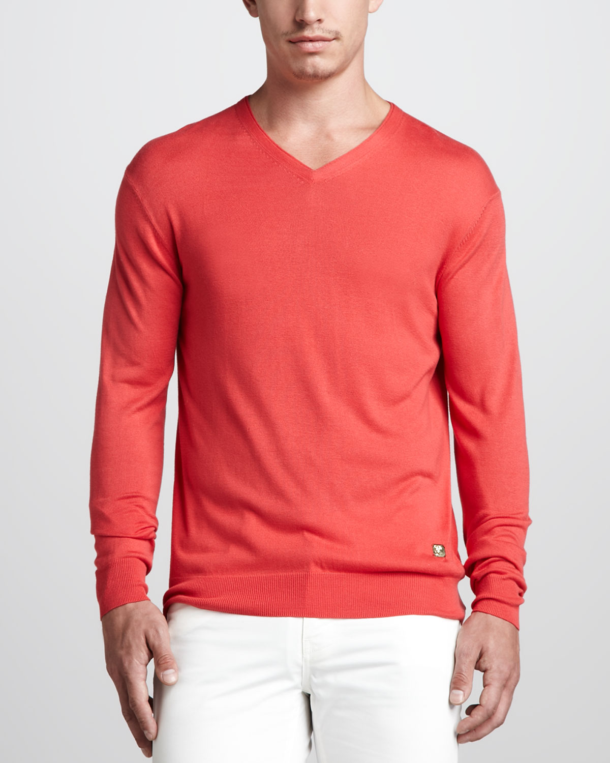 Versace V-Neck Silk Sweater in Red for Men | Lyst