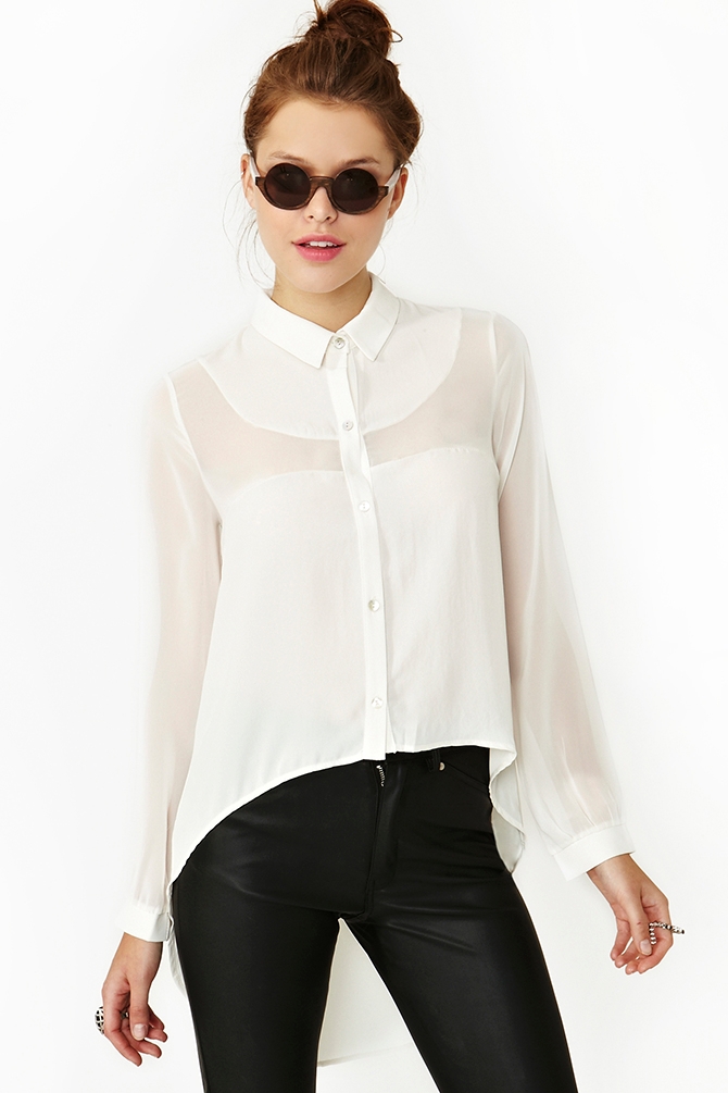 Nasty gal Chloe Tail Blouse in Natural | Lyst