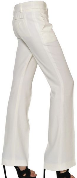Alexander Mcqueen Leaf Viscose Crepe Flared Trousers in White | Lyst