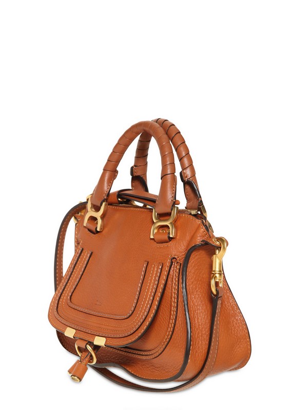 Chlo Mini Marcie Textured Leather Bag in Brown (tan) | Lyst