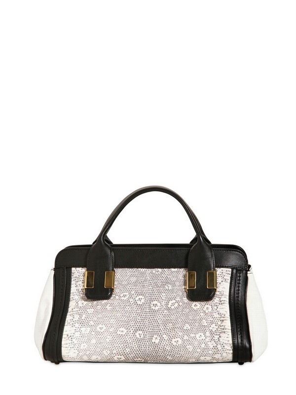 Chlo Mini Alice Lizard Print Shoulder Bag in White | Lyst