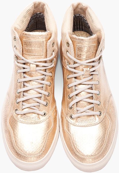 Diesel Gold Snakeskin Invasion Top Sneakers in Gold for Men | Lyst