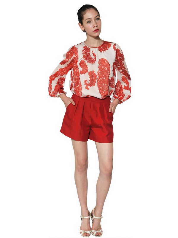 Giambattista valli Printed Silk Muslin Shirt in Red | Lyst