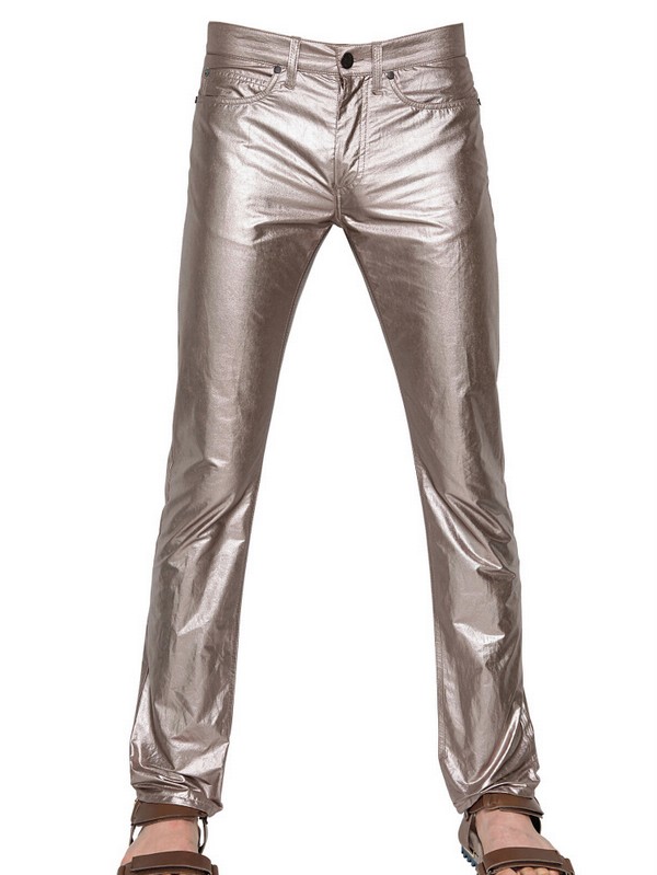 Lanvin 18cm Lightweight Metallic Cotton Jeans in Gold for Men | Lyst