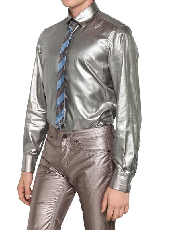 mens silver metallic shirt