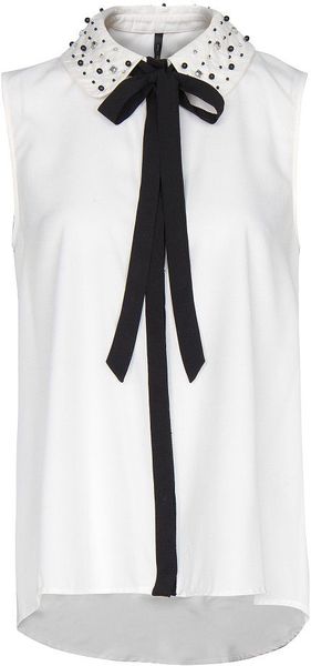 Mango Embellished Collar Blouse in White (off white) | Lyst