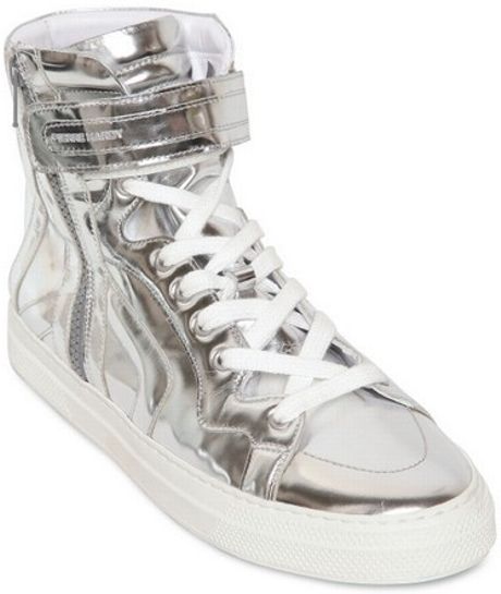 Pierre Hardy Metallic Leather High Top Sneakers in Silver for Men | Lyst