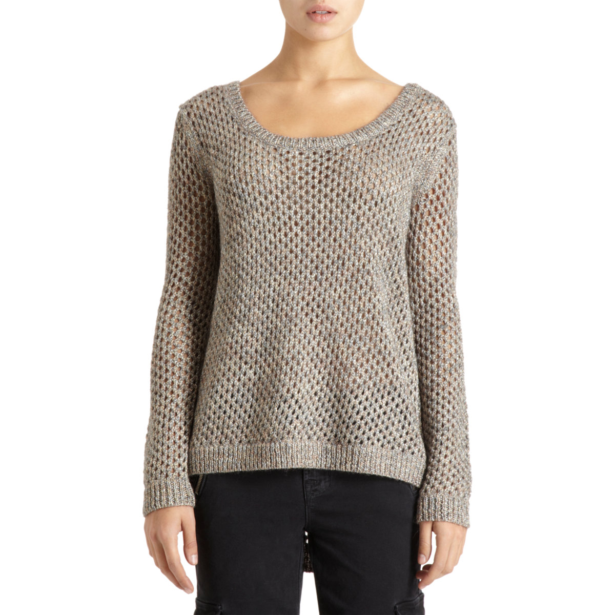 Splendid Metallic Open Knit Sweater in Brown (copper) | Lyst