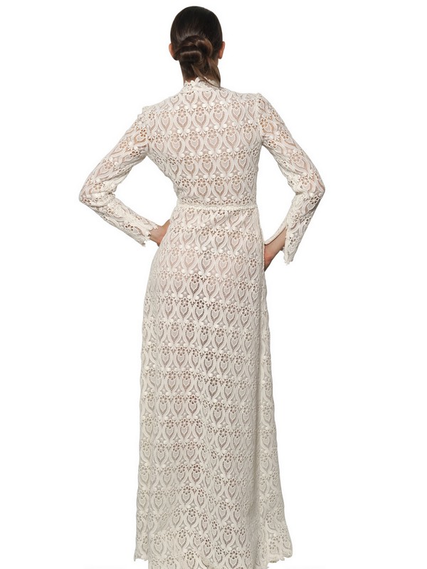 Lyst Valentino Cotton Macramé Long Dress in White