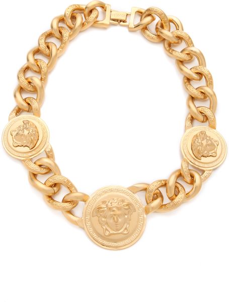 Versace Long Medusa Necklace with Fringes in Gold | Lyst