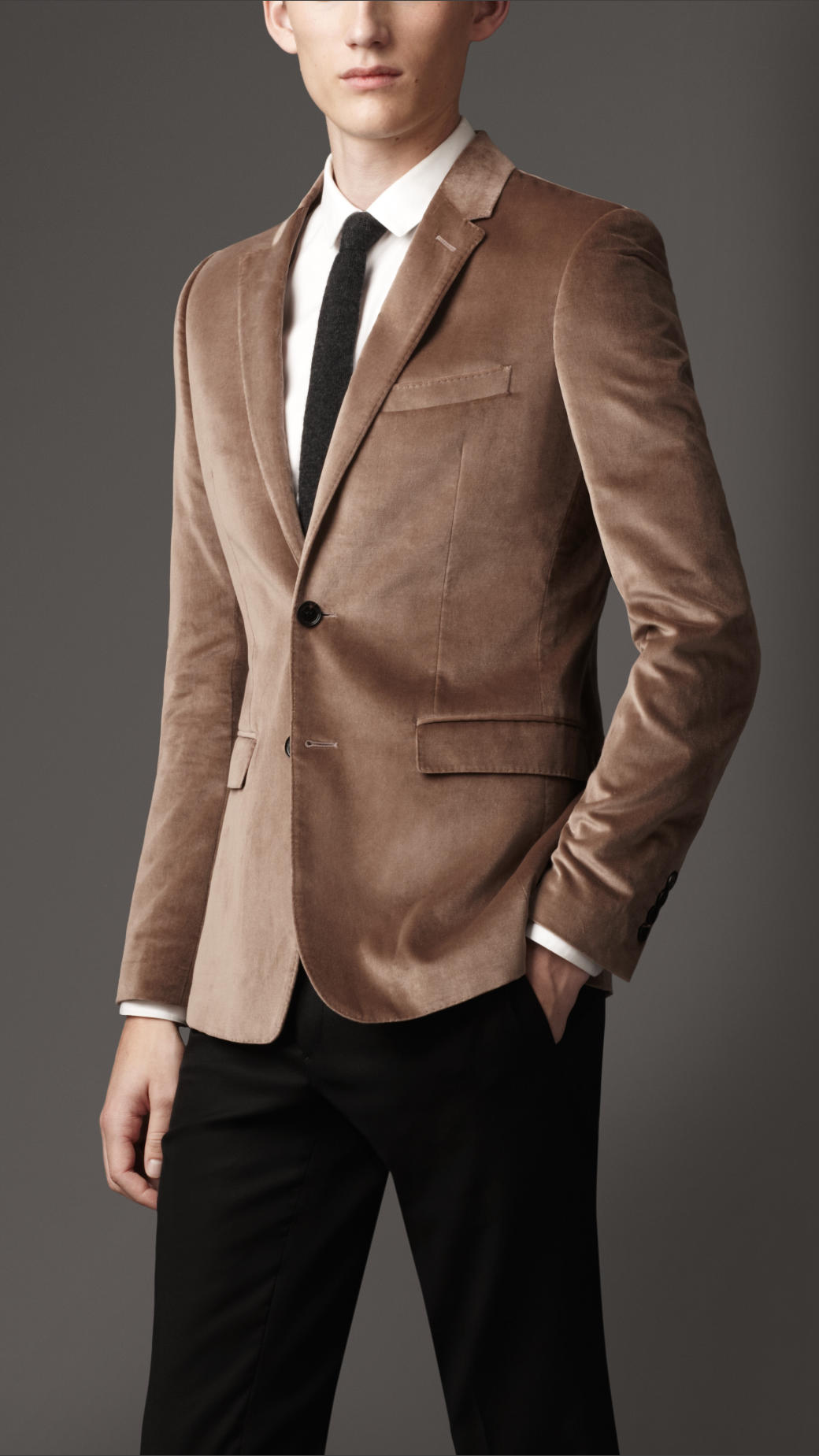 Lyst - Burberry Slim Fit Velvet Jacket in Brown for Men