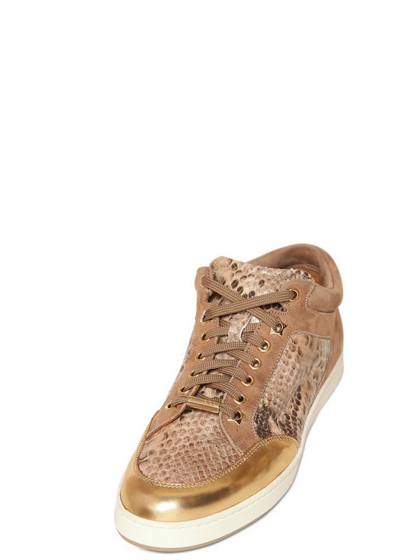 Jimmy choo Miami Calf Python Print Sneakers in Brown | Lyst