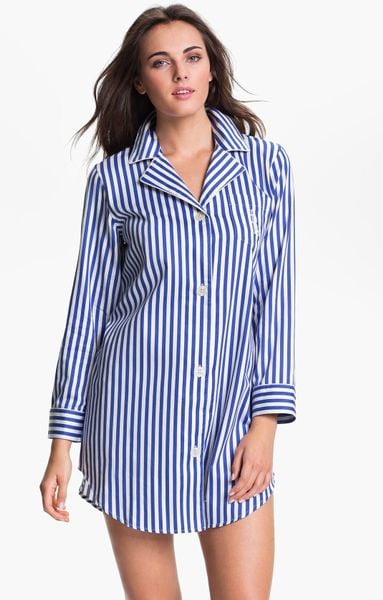 Lauren By Ralph Lauren Stripe Sateen Nightshirt in White (royal blue ...