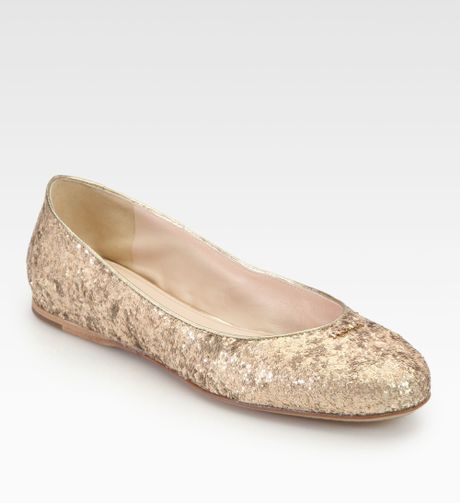 Prada Glitter Ballet Flats in Gold | Lyst