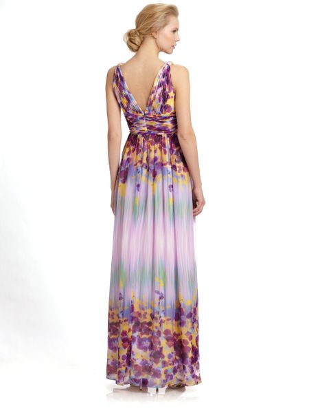 Aidan Mattox Floral Chiffon Maxi Dress in Purple | Lyst