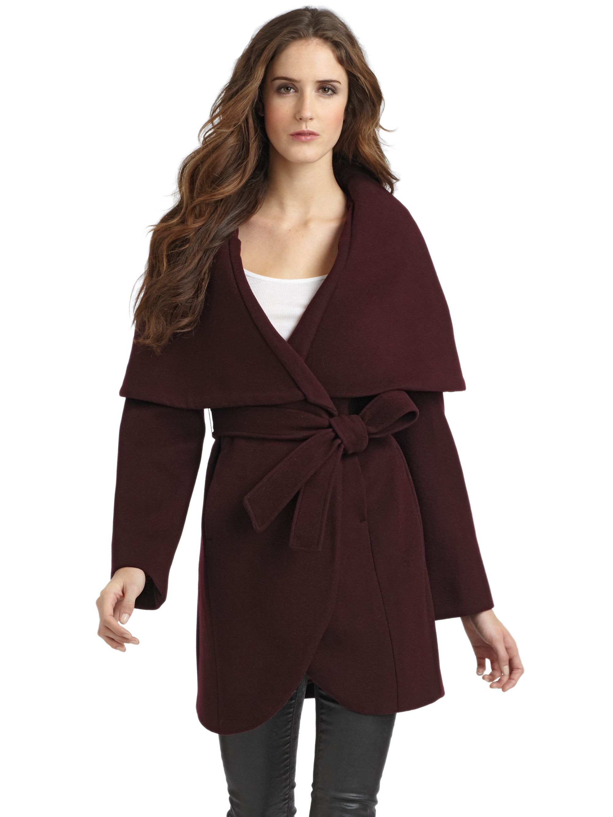Elie tahari Marla Wool Wrap Coat in Brown | Lyst