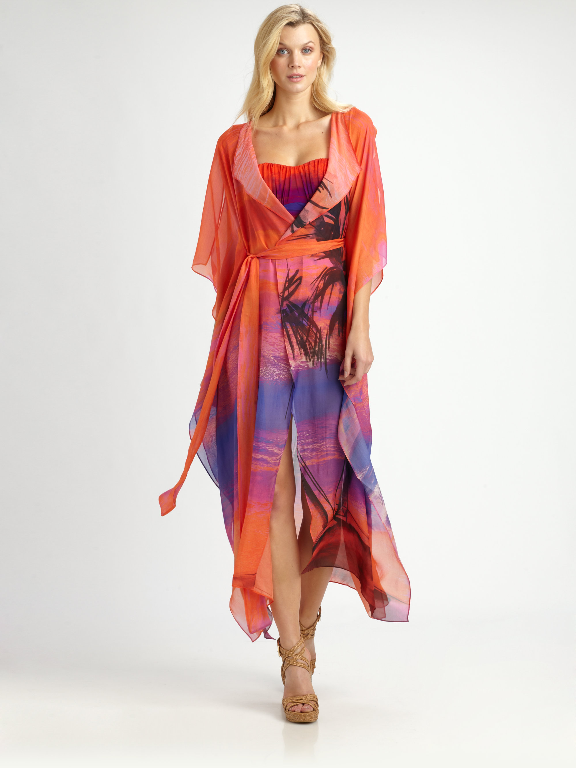 Gottex Silk Calypso Open Front Cover-Up in Orange | Lyst