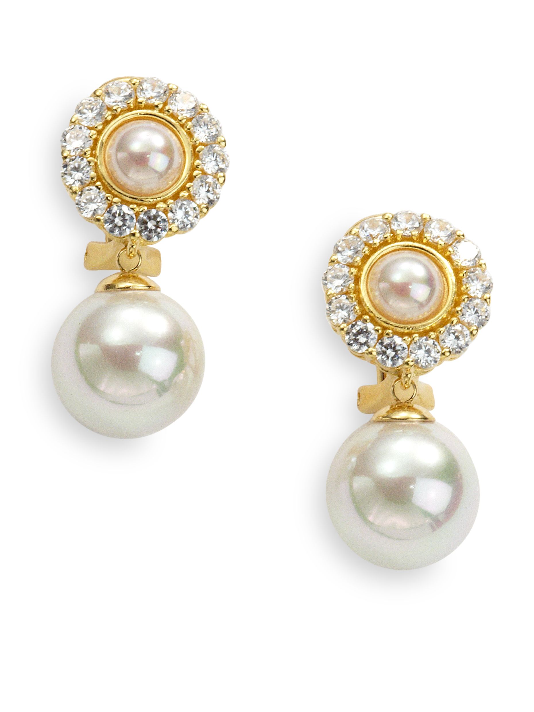 Majorica Jeweled Medallion 12mm White Pearl 18k Gold Vermeil Earrings ...