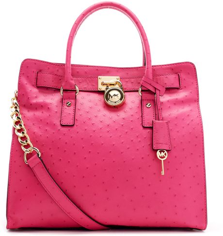 Michael By Michael Kors Large Hamilton Ostrichembossed Tote Bag in Pink ...
