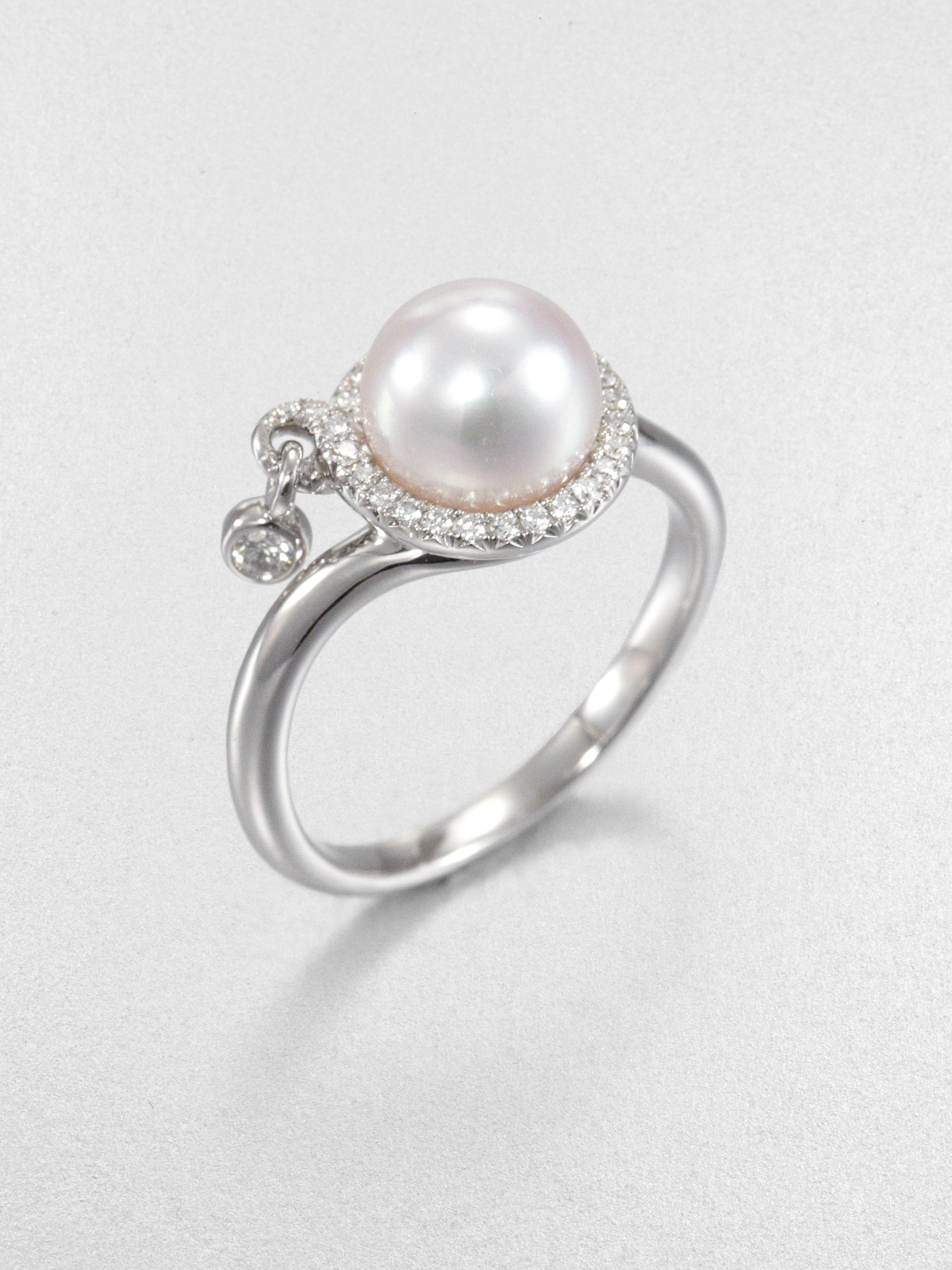 Mikimoto 8mm Round White Akoya Pearl Diamond Ring in White (pearl) | Lyst