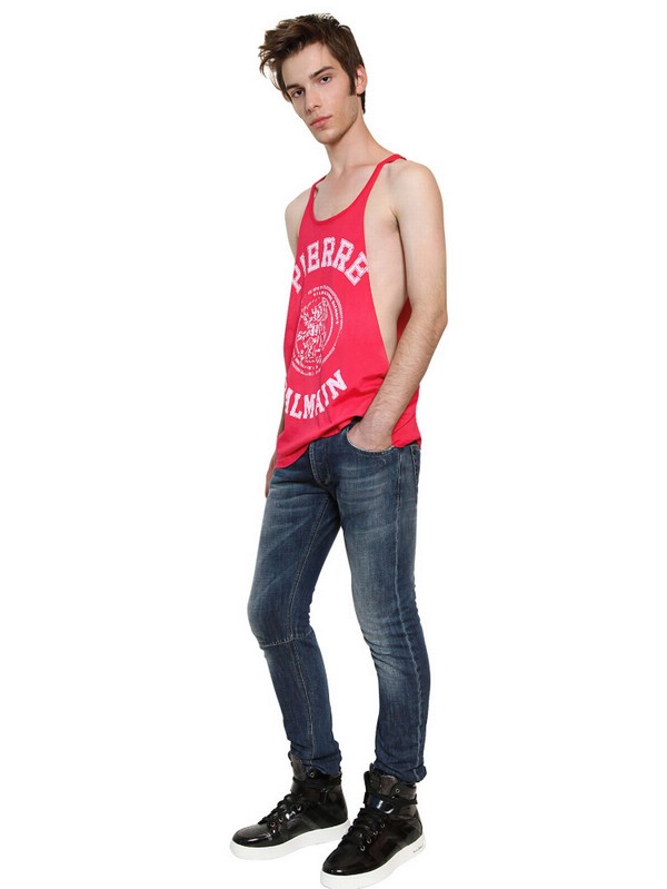Lyst Balmain Washed Jersey Deep Cut Tank Top in Pink for Men
