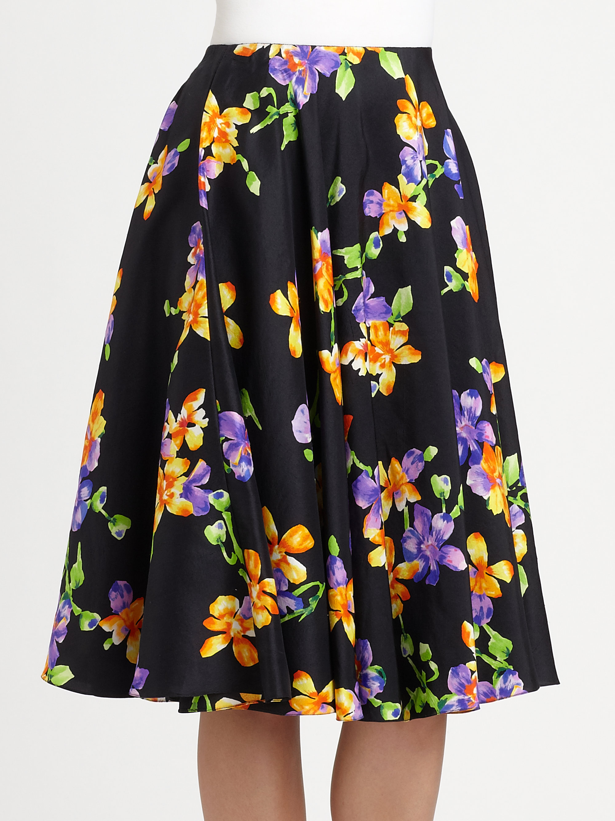 Ralph Lauren Collection Silk Floral Skirt in Yellow (black) | Lyst