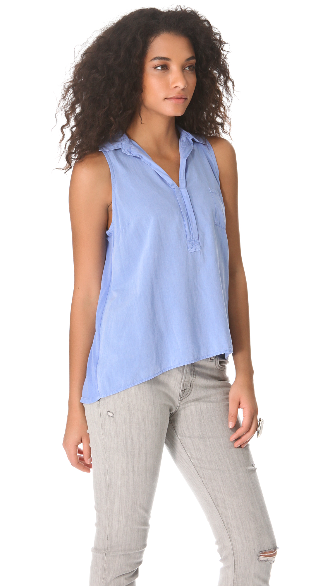 Lyst - Splendid Sleeveless Collared Henley in Blue