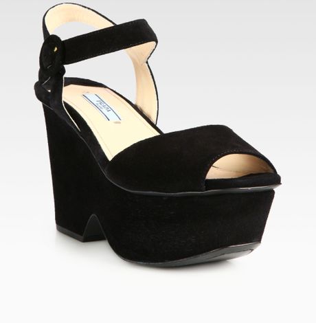 Prada Suede Platform Sandals in Black (nero-black) | Lyst