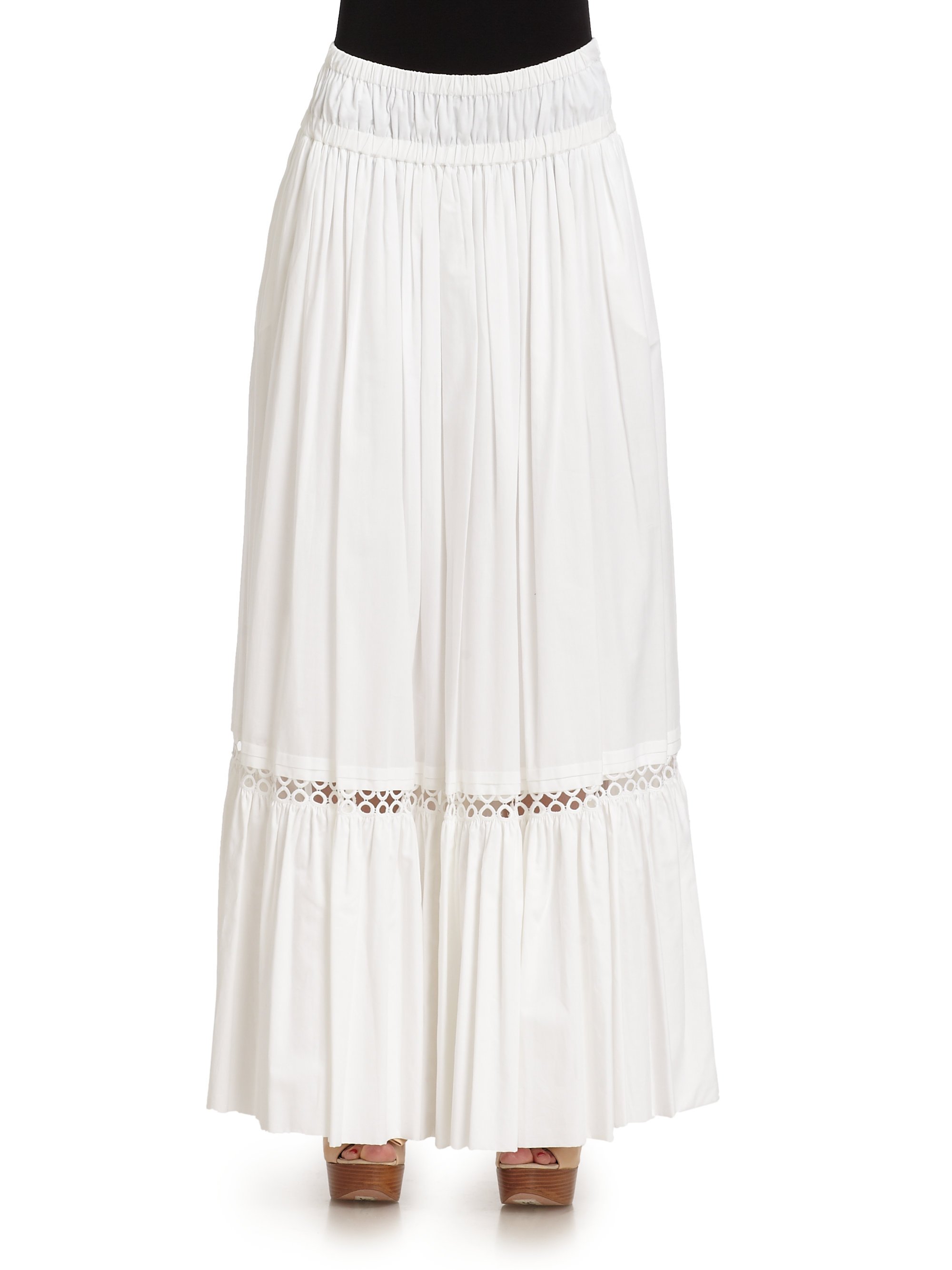 Roberto cavalli Cotton Eyelet Maxi Skirt in White Lyst