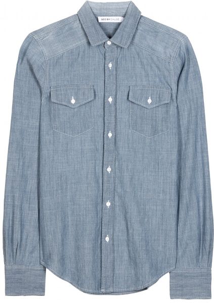 See By Chloé Denim Button Down Shirt in Blue | Lyst