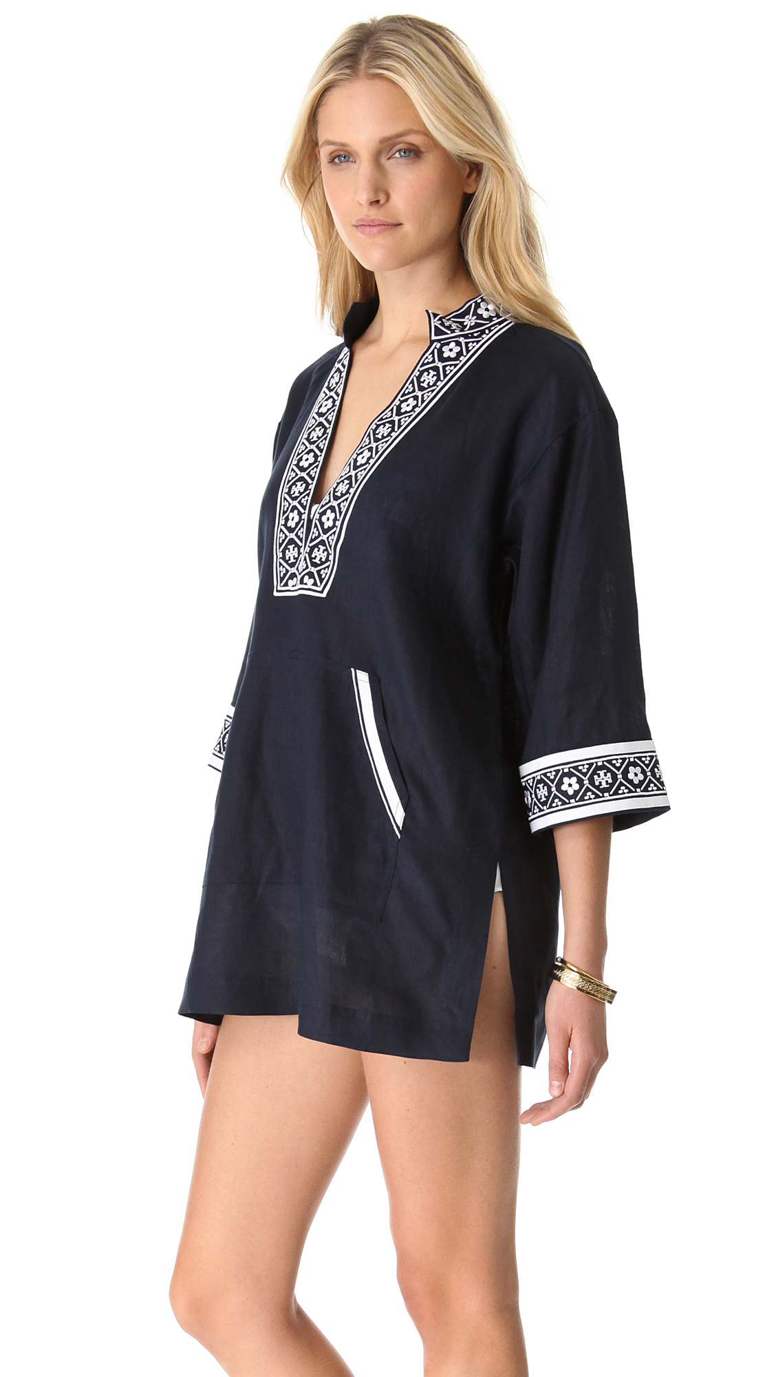 Lyst Tory Burch Tory Linen  Tunic Cover  Up  in Black