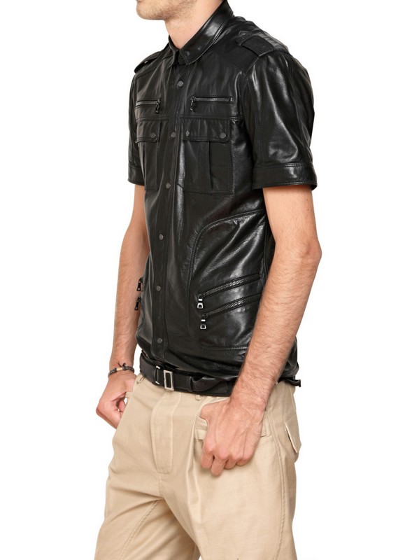 mens leather short sleeve shirt