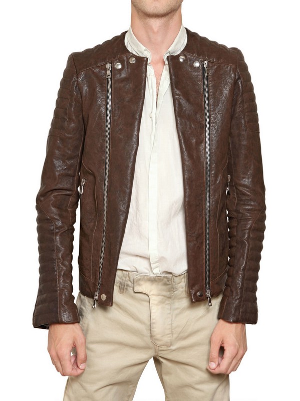 Lyst Balmain Nappa Leather Biker Jacket In Brown For Men Gallery