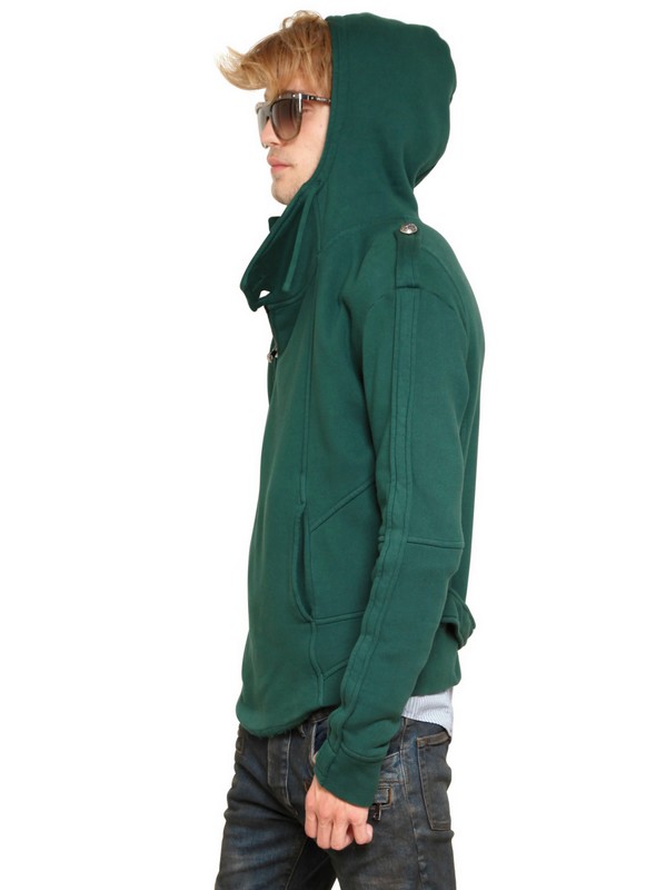 Lyst - Balmain Cotton Fleece Asymmetric Hooded Jacket in Green for Men