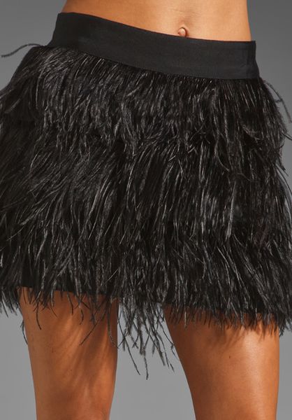 Milly Satin Silk Organza Ostrich Fringe Mini Skirt in Black | Lyst