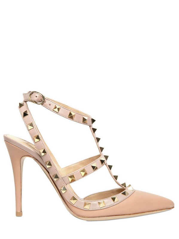 Lyst - Valentino 100mm Rock Stud Calfskin Pointy Pumps in Natural