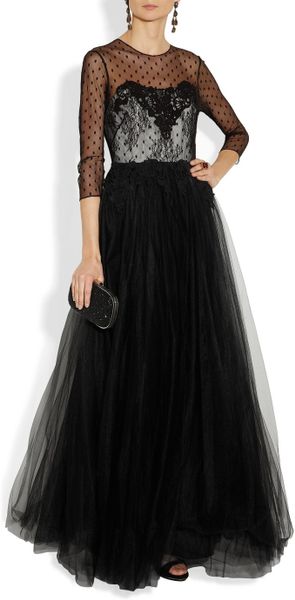 Notte By Marchesa Lace and Tulle Gown in Black | Lyst