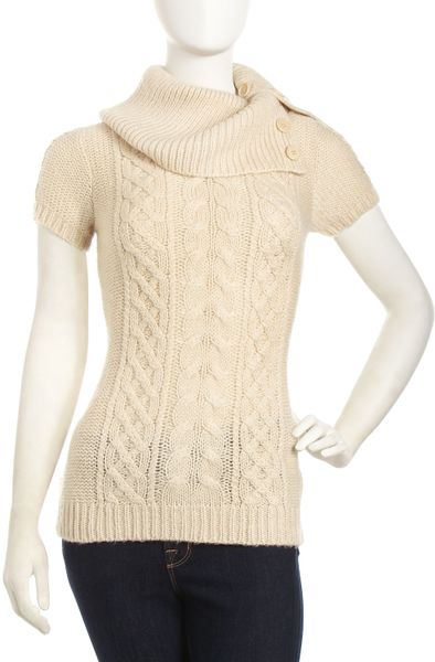 Bcbgmaxazria Short Sleeve Cable Knit Sweater in Pink | Lyst