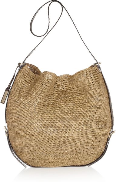 Michael Kors Santorini Woven Raffia Shoulder Bag in Gold (sand) | Lyst