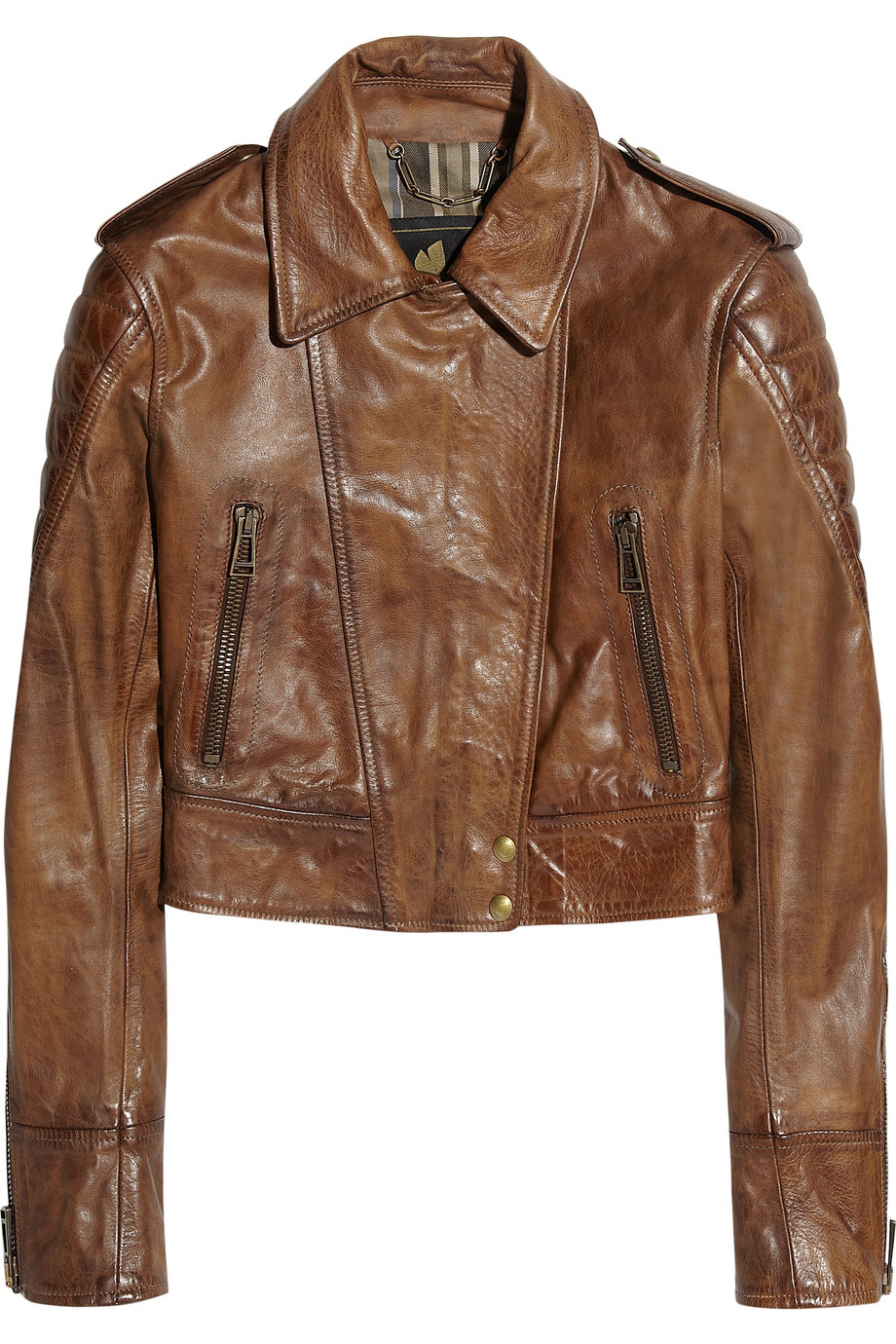 Lyst - Belstaff Seaton Cropped Leather Biker Jacket in Brown