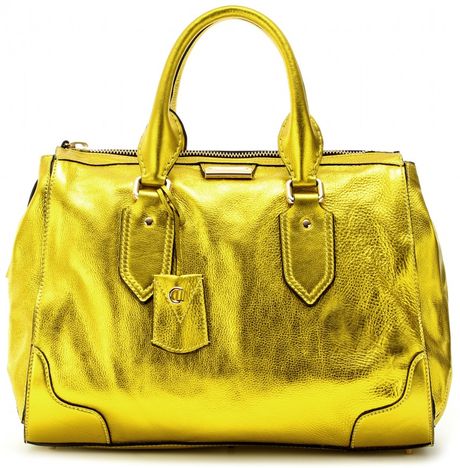 Burberry Prorsum Gladstone Metallic Leather Bag in Yellow (dandelion ...