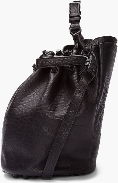 Alexander Wang Black Leather Matte Studded Diego Bucket Bag in Black | Lyst