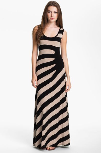 Calvin Klein Asymmetrical Stripe Maxi Dress in Black (black/ heather ...
