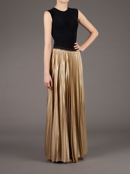 Enza Costa Pleated Maxi Skirt in Gold | Lyst