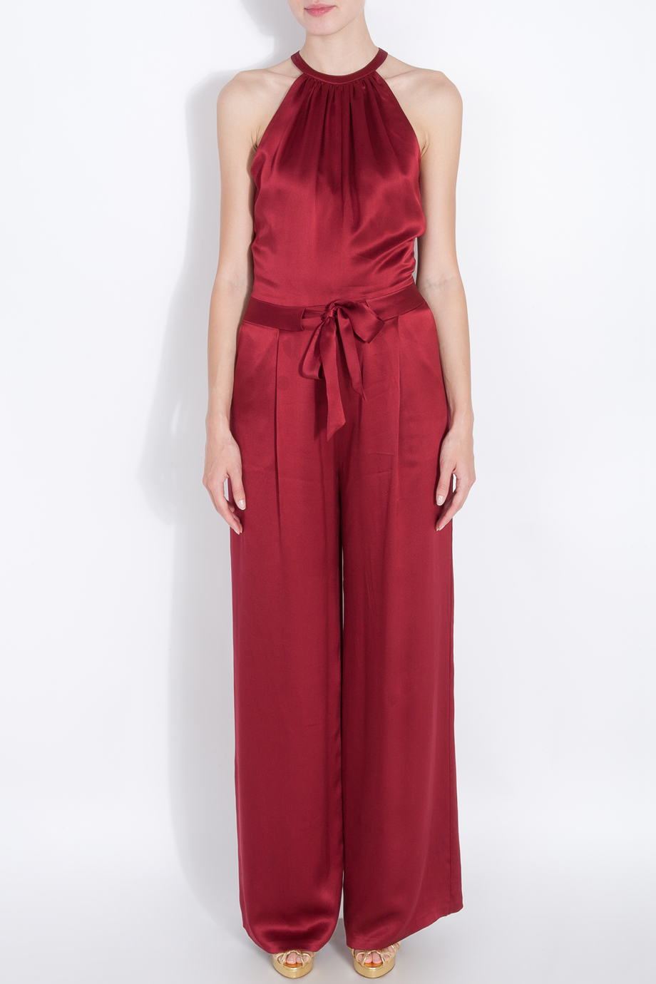 Lyst Raoul Silk Belted Halter Jumpsuit in Red