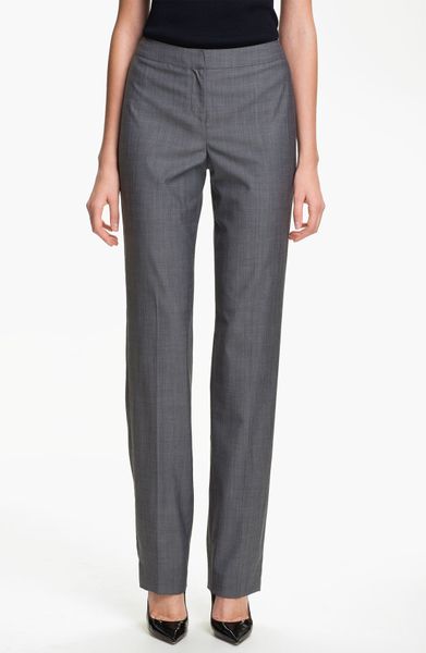 St. John Collection Straight Leg Mélange Wool Pants in Gray (chambray ...