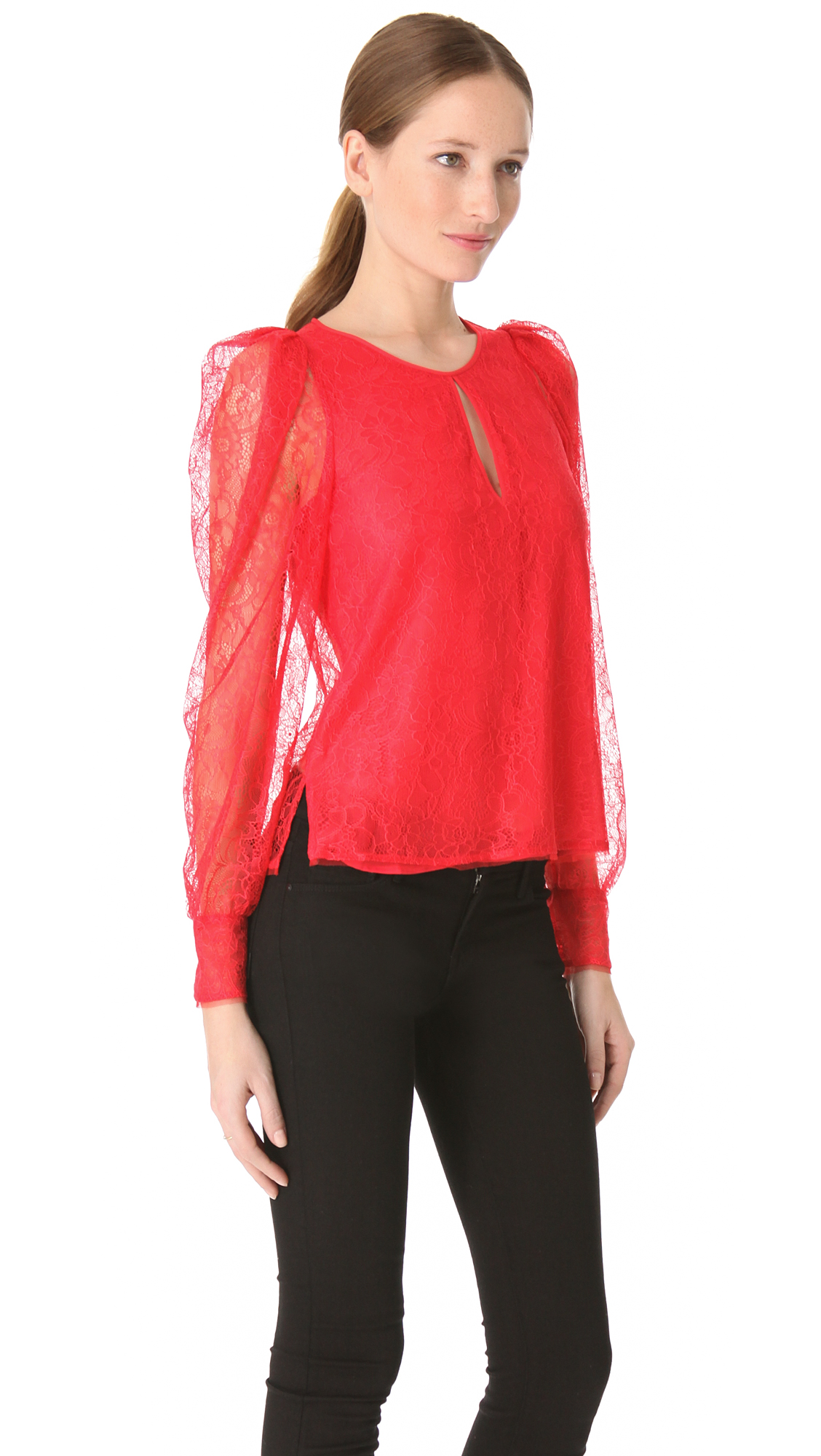 Lyst - Bcbgmaxazria Blouse Lace Blouse with Front Keyhole in Red