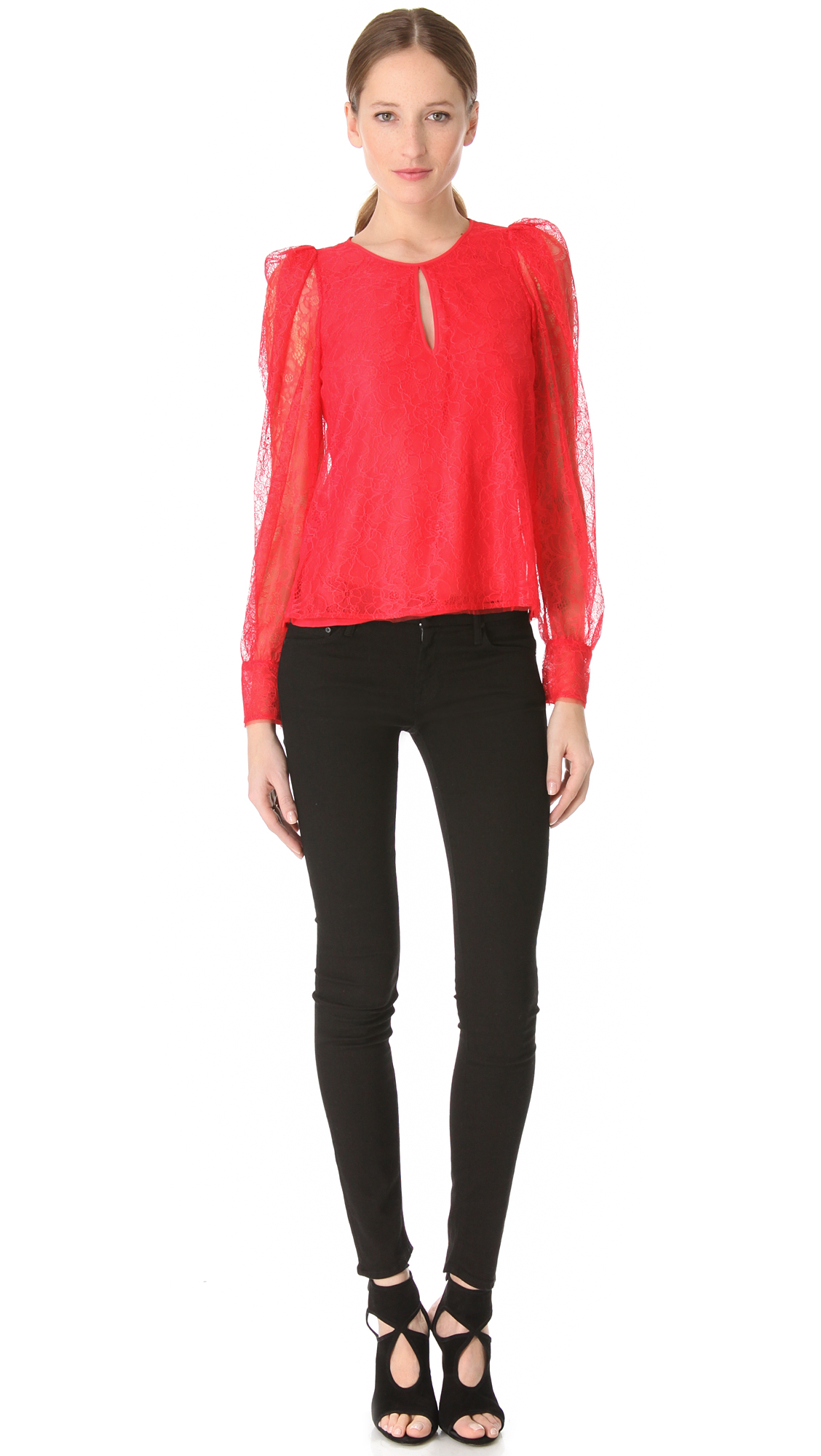 Lyst - Bcbgmaxazria Blouse Lace Blouse with Front Keyhole in Red