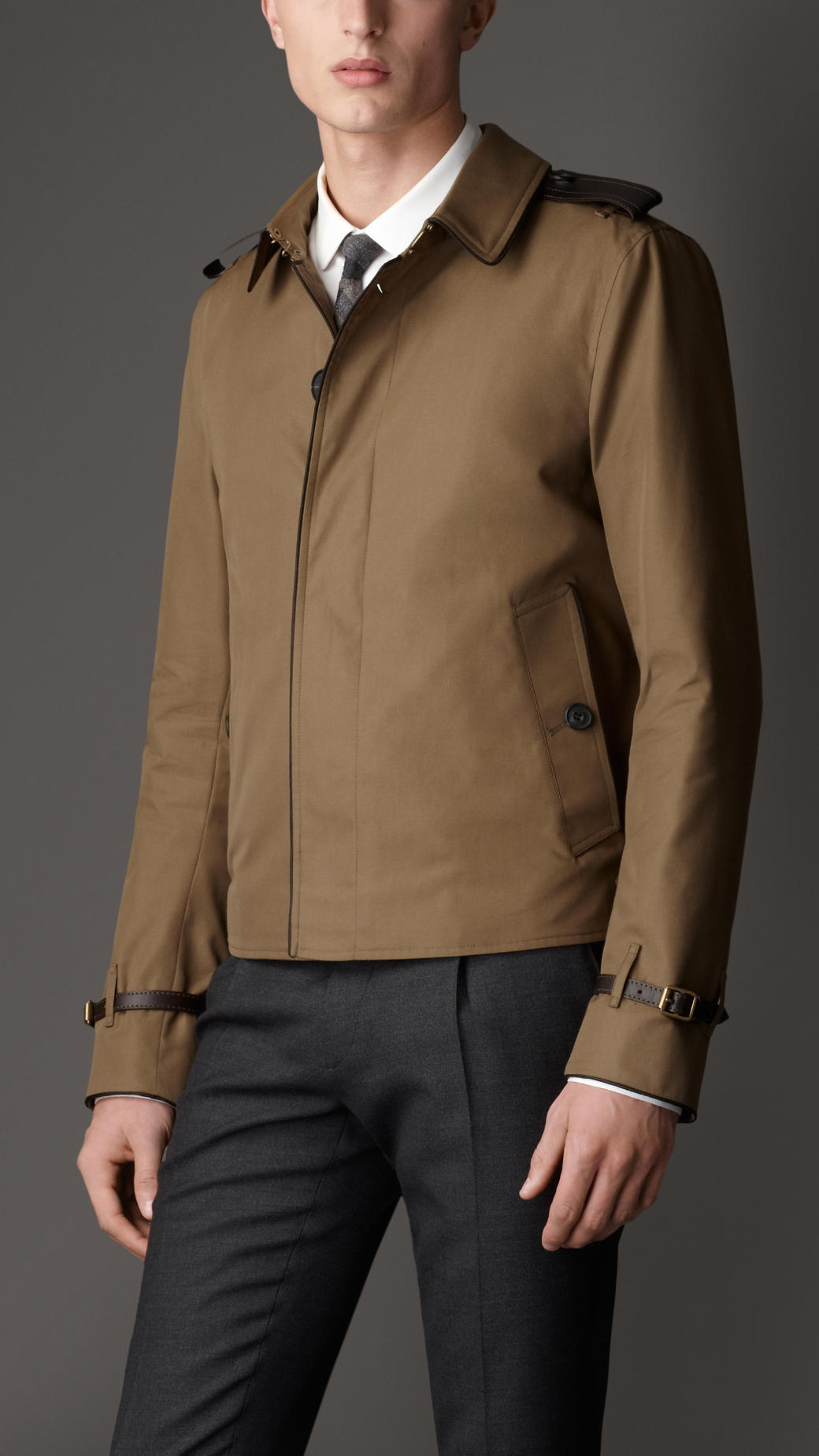 Download Lyst - Burberry Leather Detail Harrington Jacket in Green ...