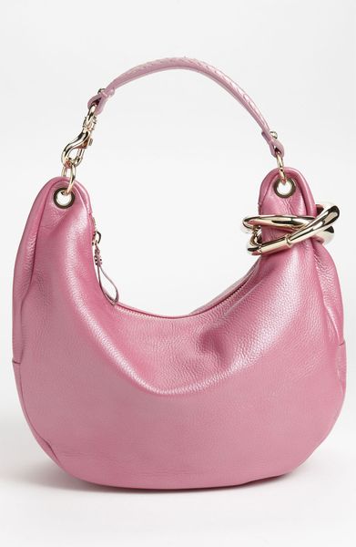 Jimmy Choo Solar Small Pearlized Metallic Leather Hobo in Pink ...